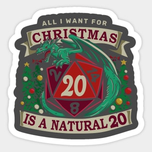 Red Natural 20 - Christmas Dragon Sticker